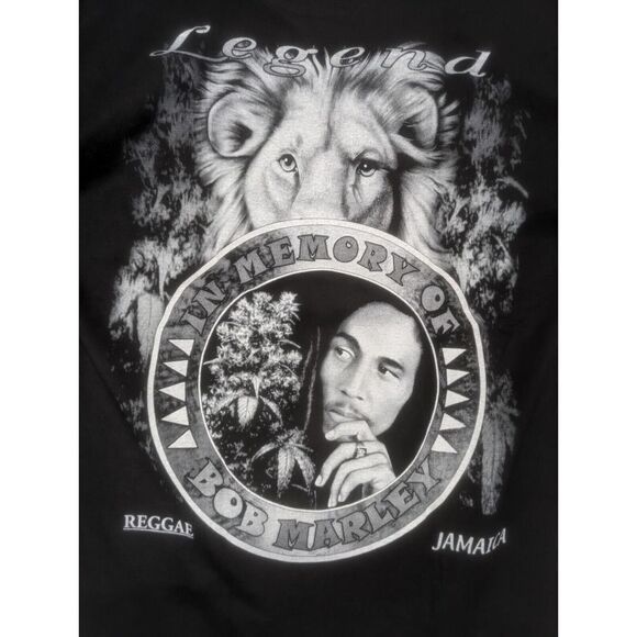 Vintage Thunder Bob‎ Marley In Memory All Over Print T Shirt 1990s Black Large - Picture 4 of 7